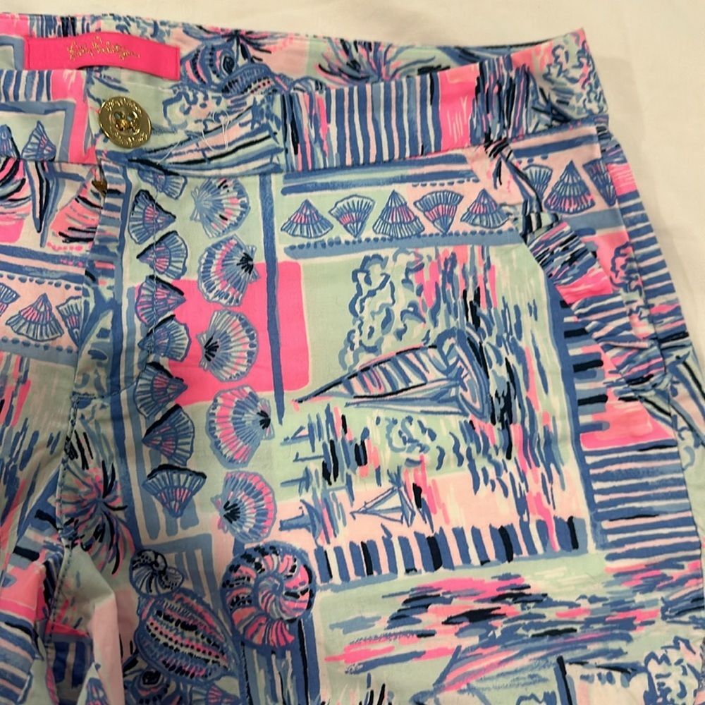 NWT LILLY PULITZER SIZE 4 ADIE RUFFLE POCKET STRETCH SHORT *OH BUOY*WHISPER BLUE - Picture 2 of 5